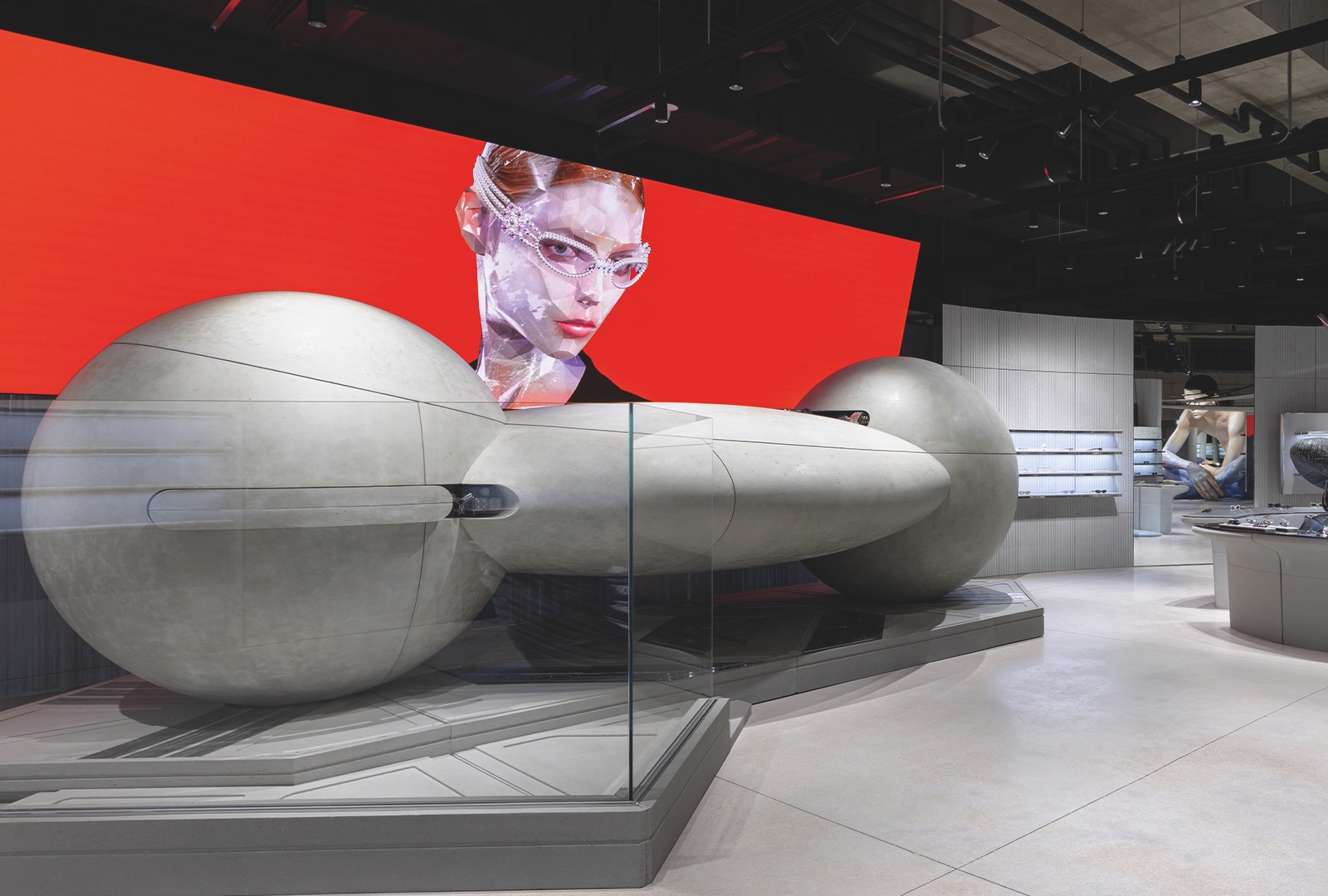 Gentle Monster’s second-floor showroom at Haus Nowhere Seoul features robots and giant figures.
