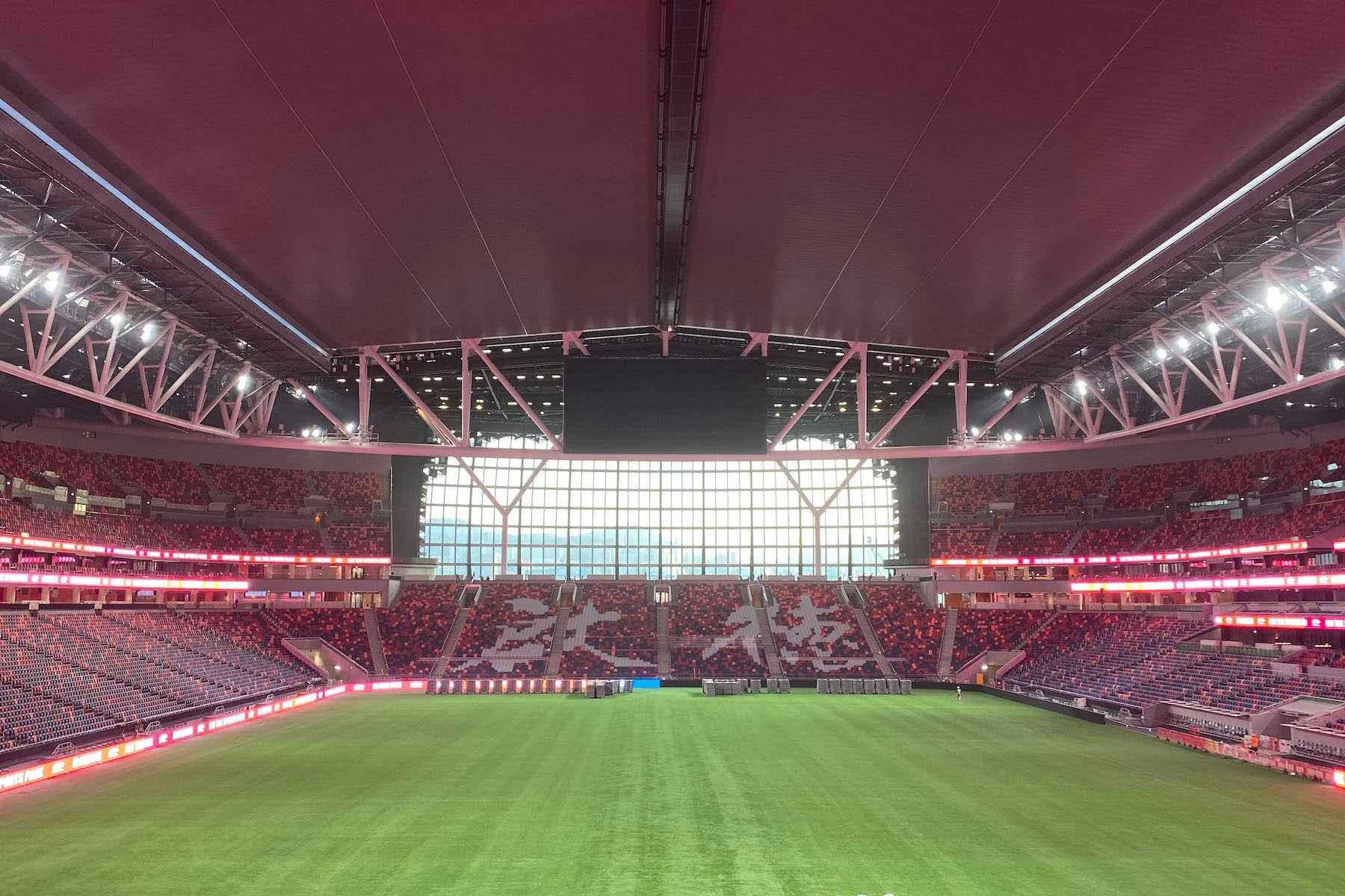 Looking down the pitch at the 50,000-seater Kai Tak Stadium in Hong Kong.