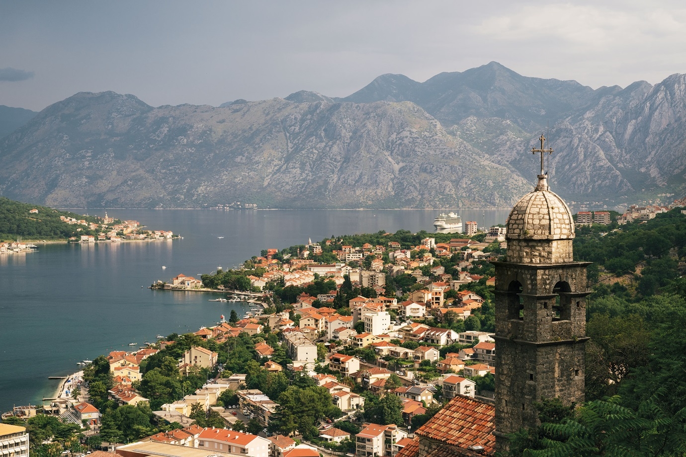 The Oceania Vista anchored in Montenegro’s Bay of Kotor.