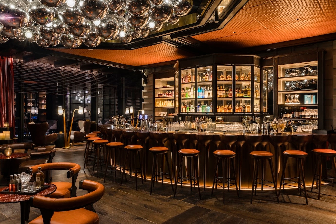 The elegant indoor bar at Rosewood Phnom Penh’s Sora.