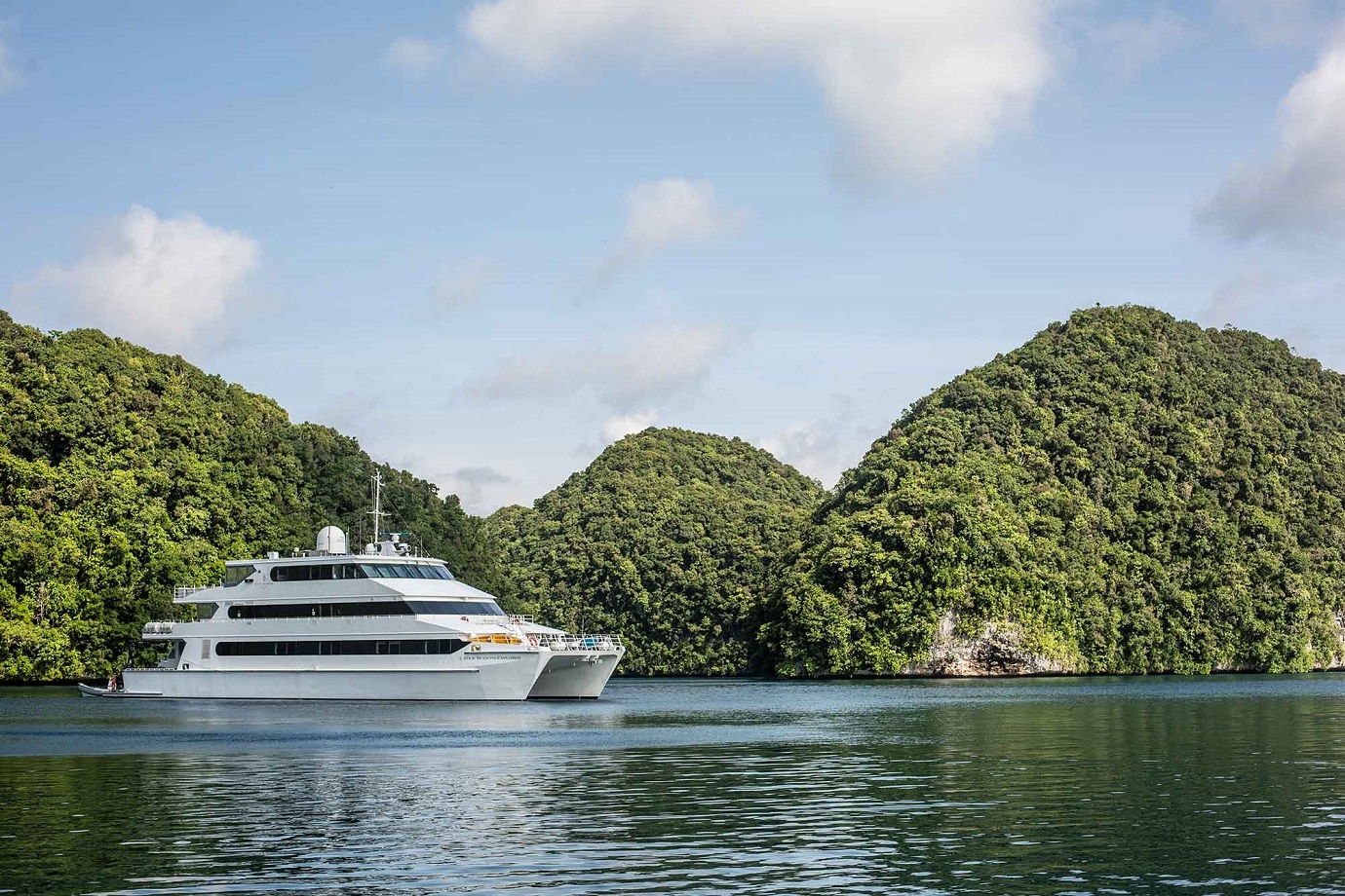 The Four Seasons Explorer at anchor among the Rock Islands.