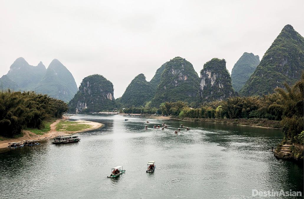 Tourist boats on the Li River near Yangshuo.