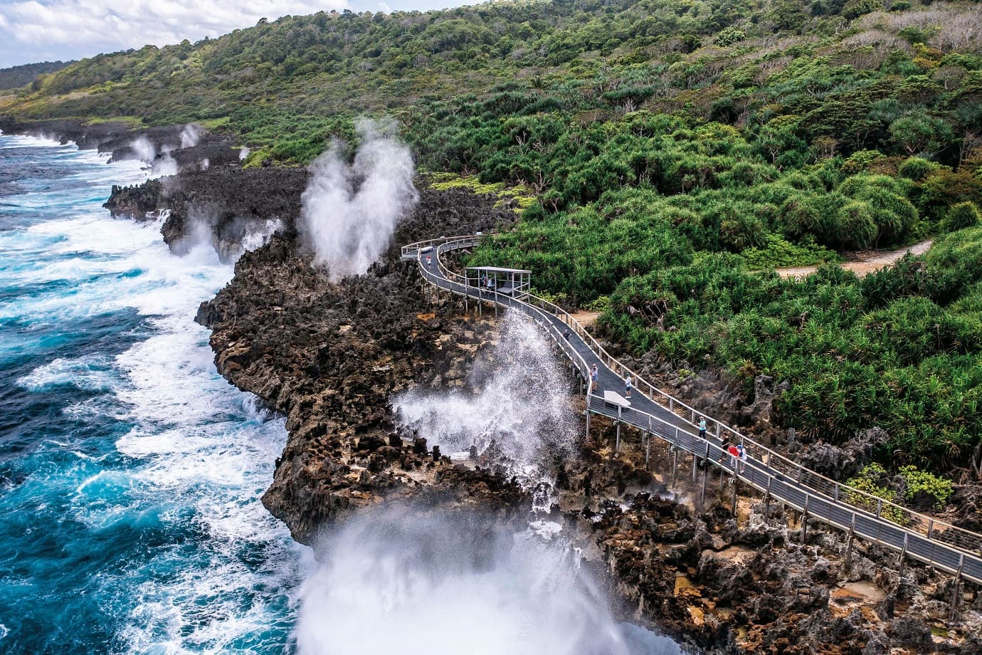 An elevated walkway leads to a series of blowholes on the island’s southern coast.