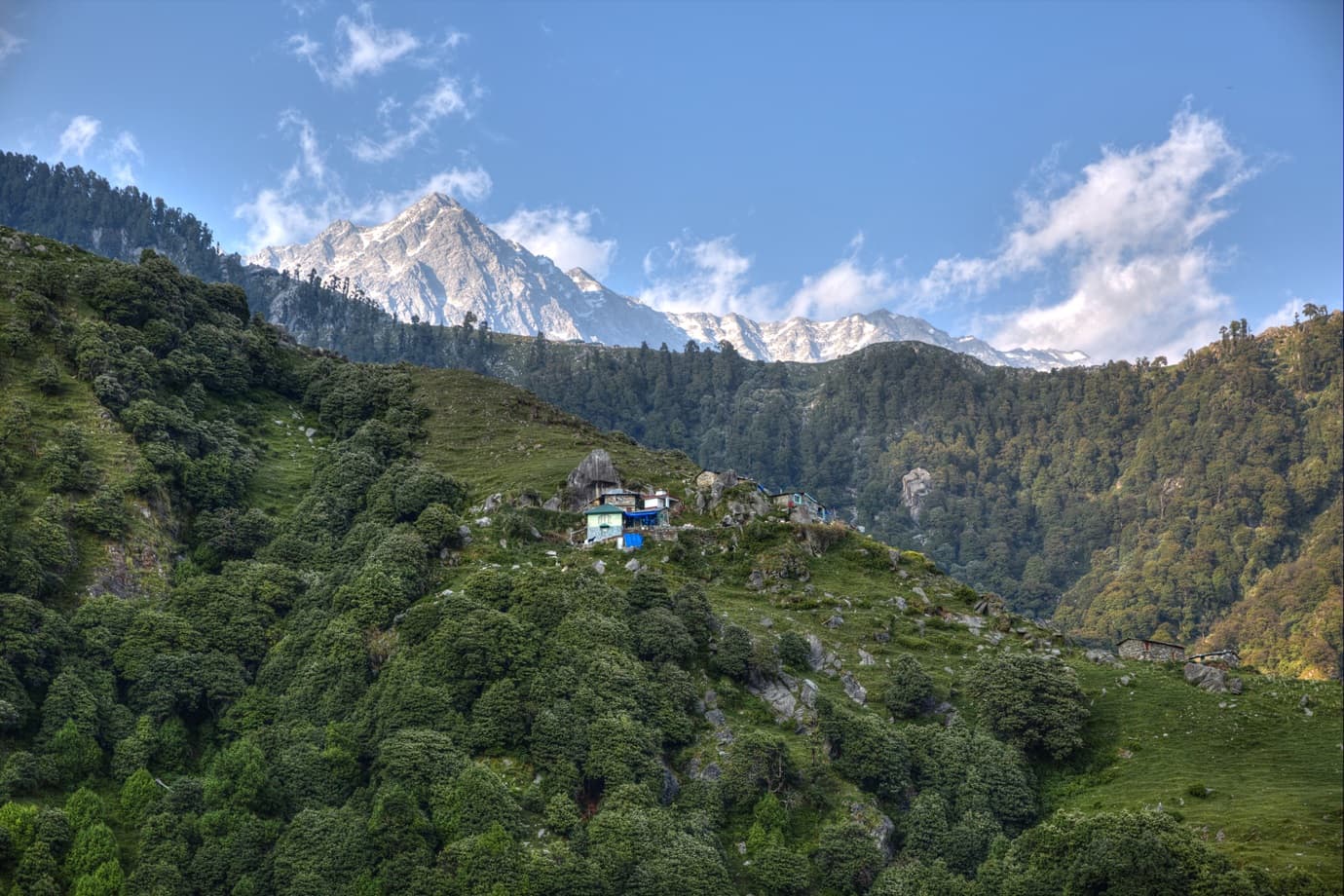 A view of the Dhauladhar range from the trail to Triund.