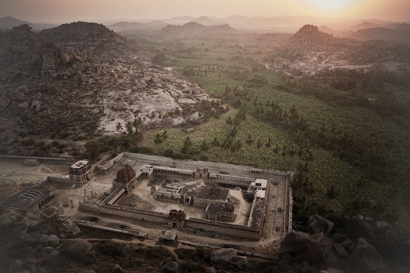 Overlooking the 16th-century Achyutaraya temple complex at sunrise.