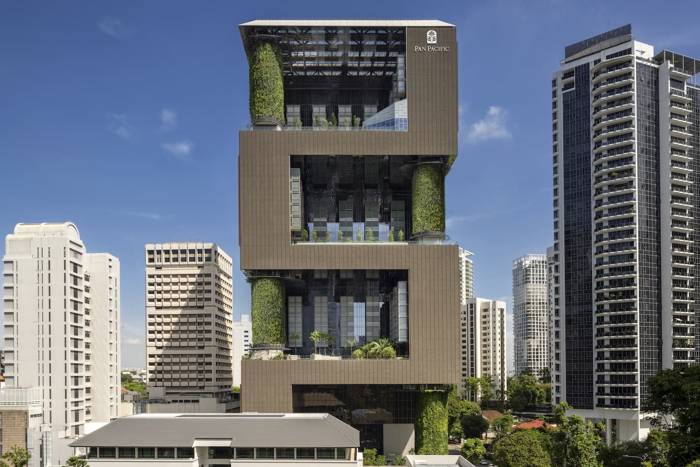 The eye-catching exterior of Pan Pacific Orchard, Singapore.