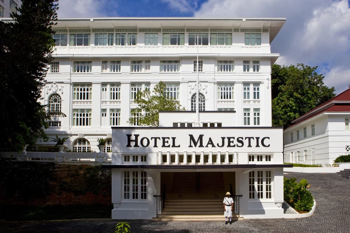 The facade of the 1930s main building at The Majestic Hotel Kuala Lumpur.